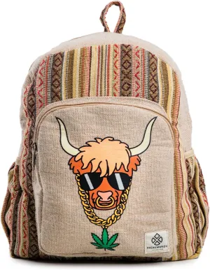 Organic Hemp Backpack Bag - Eco Friendly Hippie Yak Design Durable Functional Traveling Hiking Friendly Casual Daypack Bag by Freakmandu