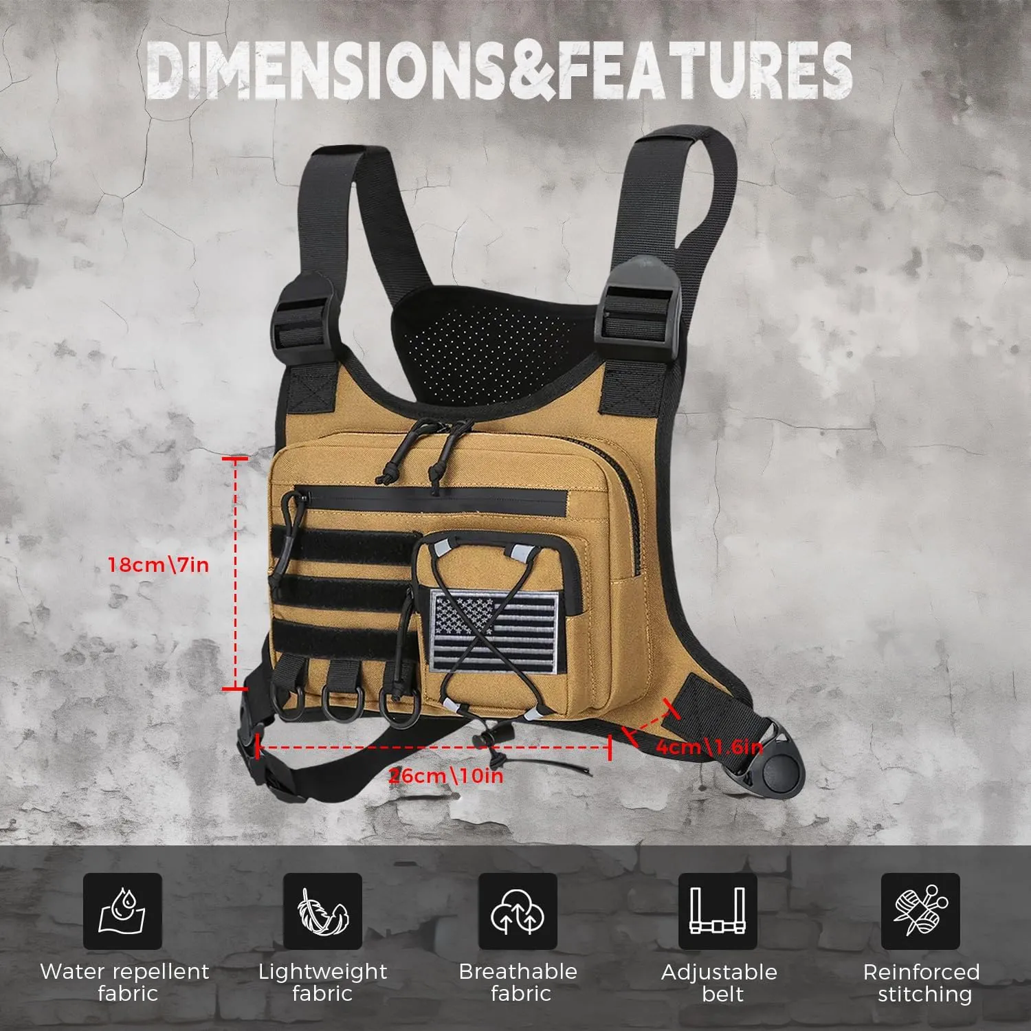 Outdoor Sports Chest Bag for Men, Chest Vest Holster Fits Most Pistols, EDC Travel Chest Pack for Running, Hiking