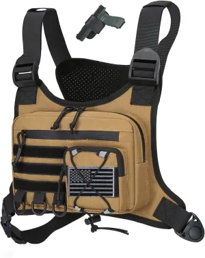 Outdoor Sports Chest Bag for Men, Chest Vest Holster Fits Most Pistols, EDC Travel Chest Pack for Running, Hiking
