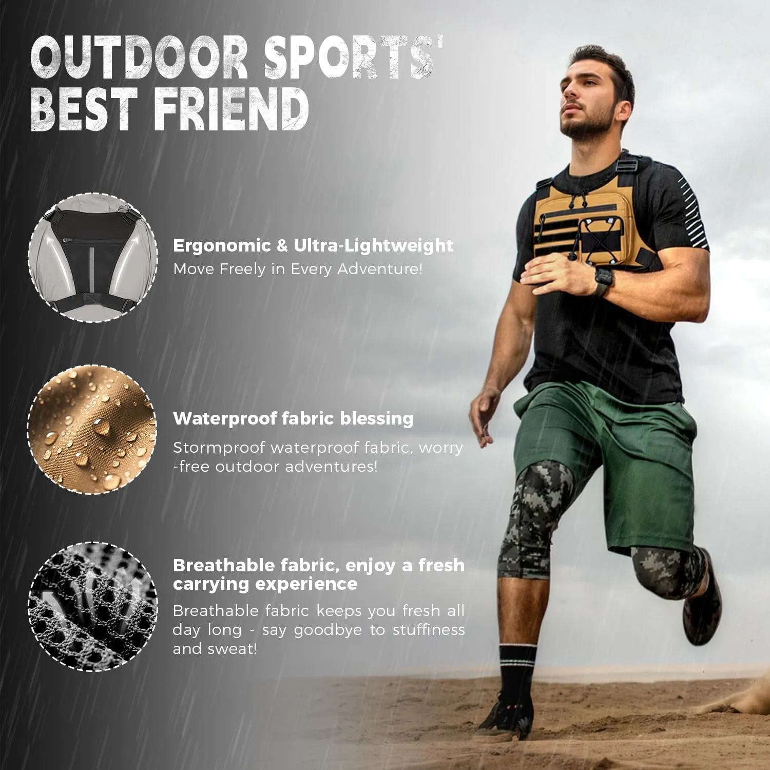 Outdoor Sports Chest Bag for Men, Chest Vest Holster Fits Most Pistols, EDC Travel Chest Pack for Running, Hiking