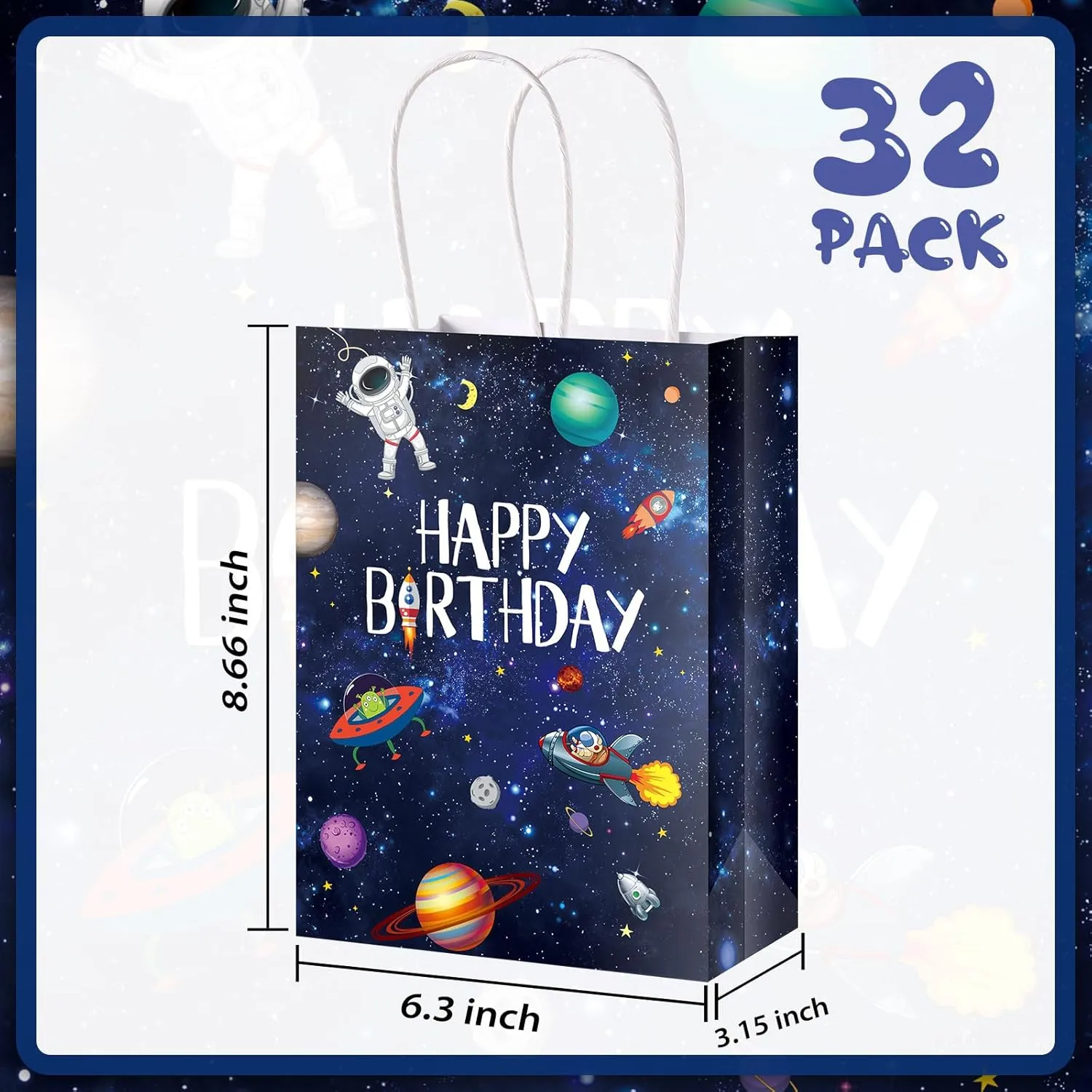 Outus 32 Pack Outer Birthday Space Party Favors Space Goody Bags with Handles Galaxy Gift Bags Kraft Paper Planet Goodie Treat Astronaut Present for Boys Girls Theme Party