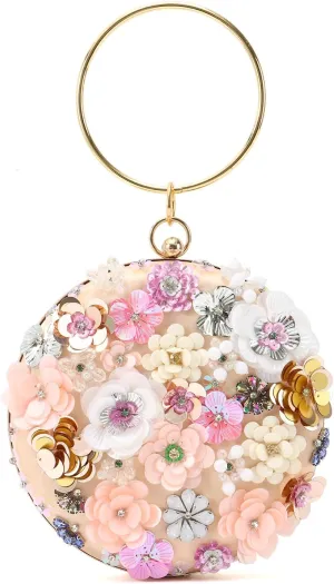 Oweisong Floral Clutch Purses for Women Gold Flower Evening Handbag Formal Wedding Beaded Chain Shoulder Bag