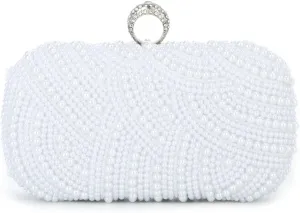 Oweisong Pearl Clutch Purses for Women Wedding Ivory Bridal Evening Bag Formal Party White Beaded Shoulder Handbag