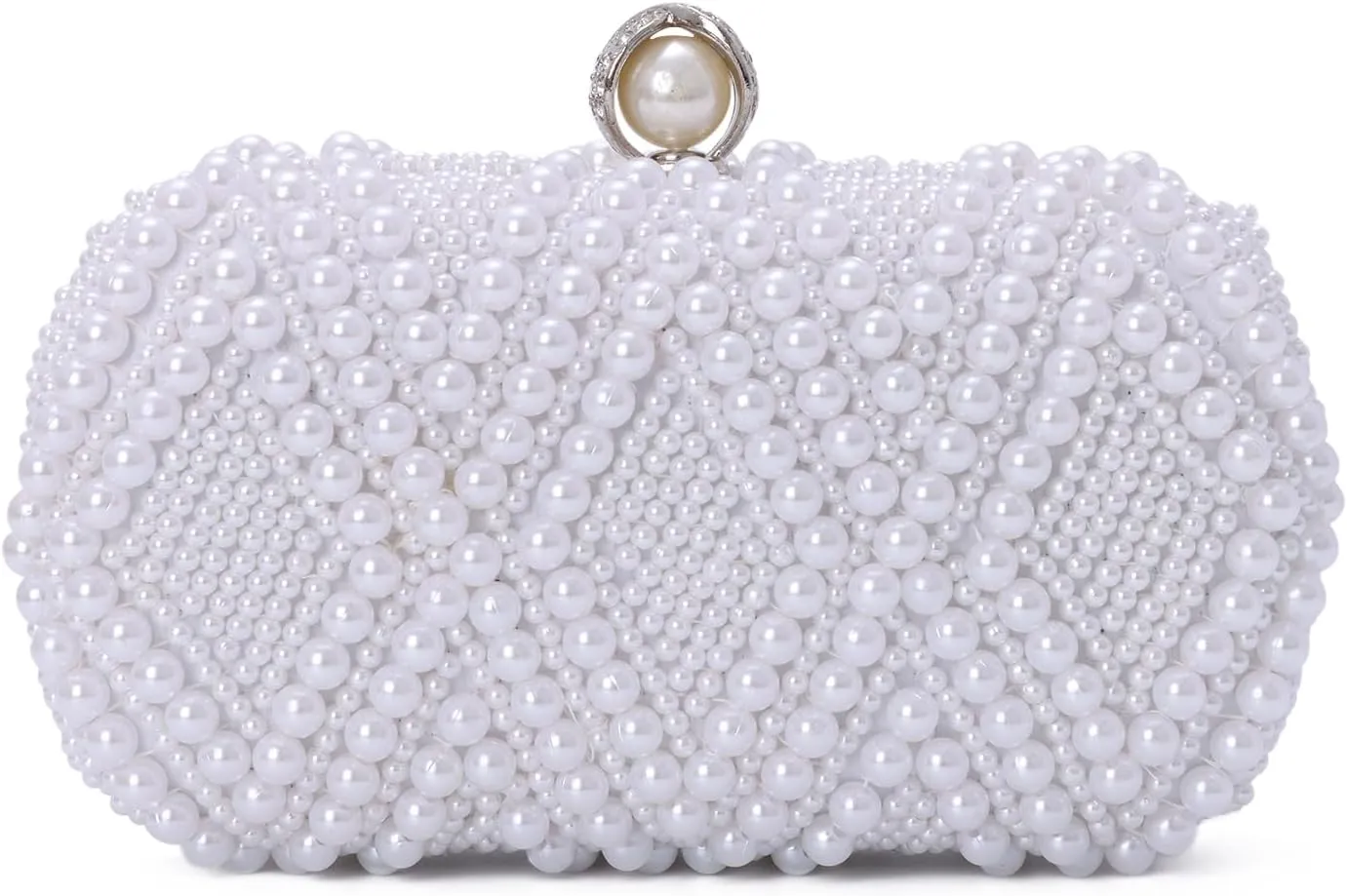Oweisong White Pearl Clutch Purse for Women Bridal Wedding Evening Bags Small Formal Beaded Handbags with Chain