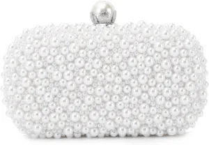 Oweisong White Pearl Clutch Purses for Women Beaded Clutch Bag Formal Wedding Bride Evening Bag Party Tote Handbag