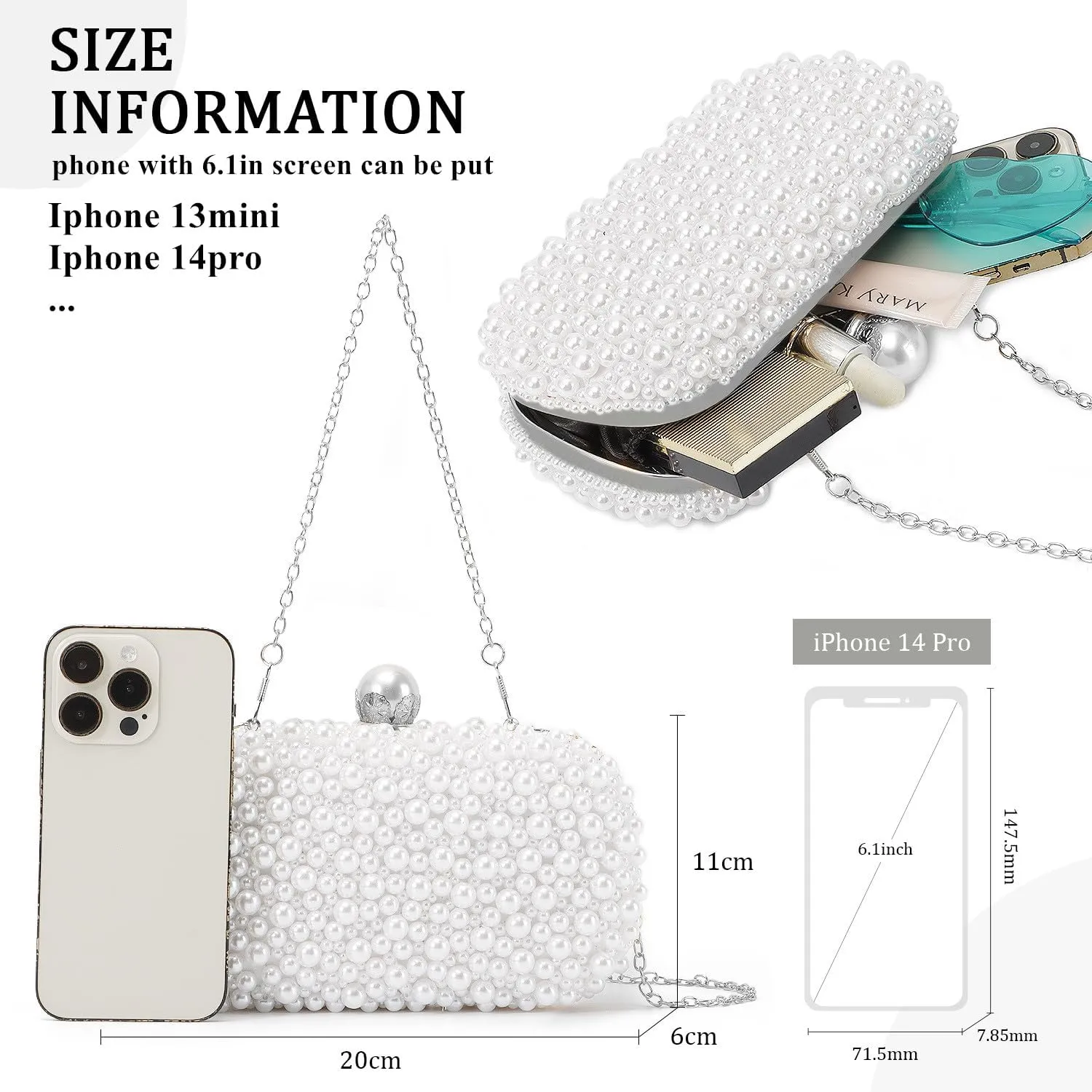 Oweisong White Pearl Clutch Purses for Women Beaded Clutch Bag Formal Wedding Bride Evening Bag Party Tote Handbag