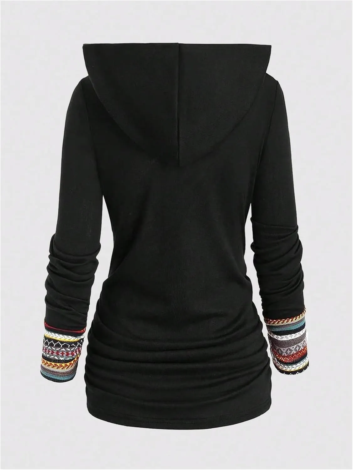 OYOANGLE Women's Boho Printed Long Sleeve Hooded Sweatshirts Button Decor Pullover Casual Shirts Tops