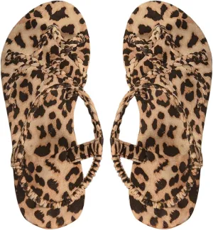 OYOANGLE Women's Leopard Print Flat Sandals Braided Criss Cross Strappy Open Toe Vacation Casual Sandal