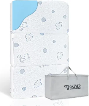 Pack and Play Mattress Pad, 38x26 High Resilience Memory Foam Baby Mattress for Pack n Play, Travel Dual-Sided Pack n Play Mattresses Topper with Soft Bear Jacquard Cover & Carrying Bag