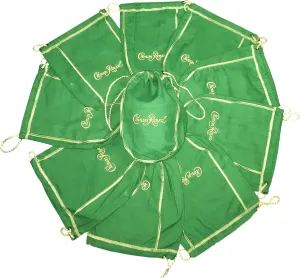 Pack of 10 Green Crown Royal Bags w/Gold Drawstrings from 1 Liter Bottles (9 inch x 5.5 inch) for Gift Bags, Carrying Card Games or Dice Bulk Fabric for quilting sewing or crafts (10)