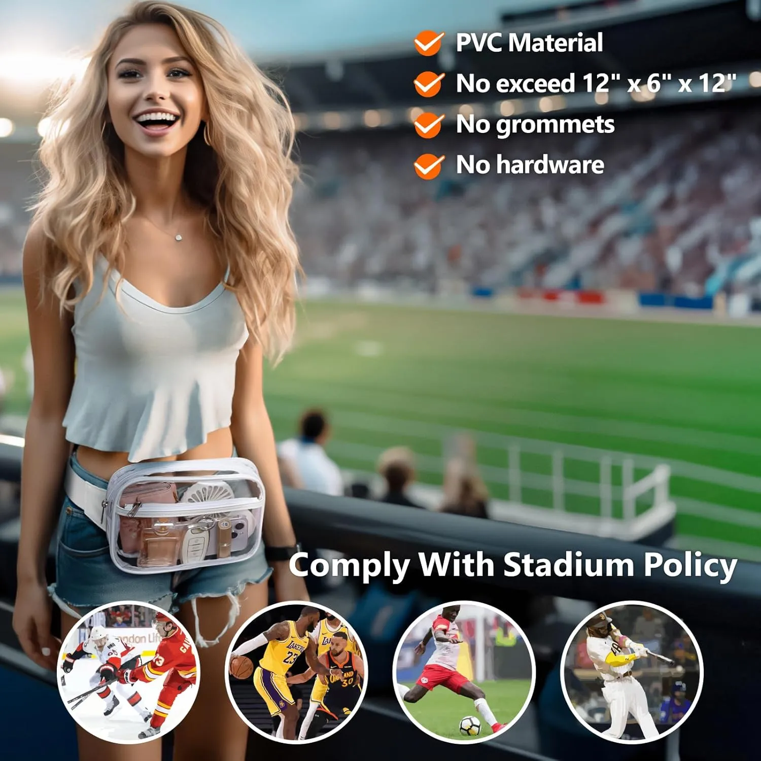 Packism Clear Fanny Pack Stadium Approved - 2 Pack Clear Belt Bag for Women Men Plus Size Transparent Waist Bag Crossbody with Adjustable Strap for Concerts, Sporting Events - White