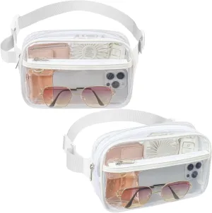 Packism Clear Fanny Pack Stadium Approved - 2 Pack Clear Belt Bag for Women Men Plus Size Transparent Waist Bag Crossbody with Adjustable Strap for Concerts, Sporting Events - White