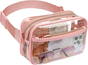 Packism Clear Fanny Pack Stadium Approved - Clear Belt Bag for Women Men Plus Size Transparent Waist Bag with Adjustable Strap for Concerts, Sporting Events - Pink