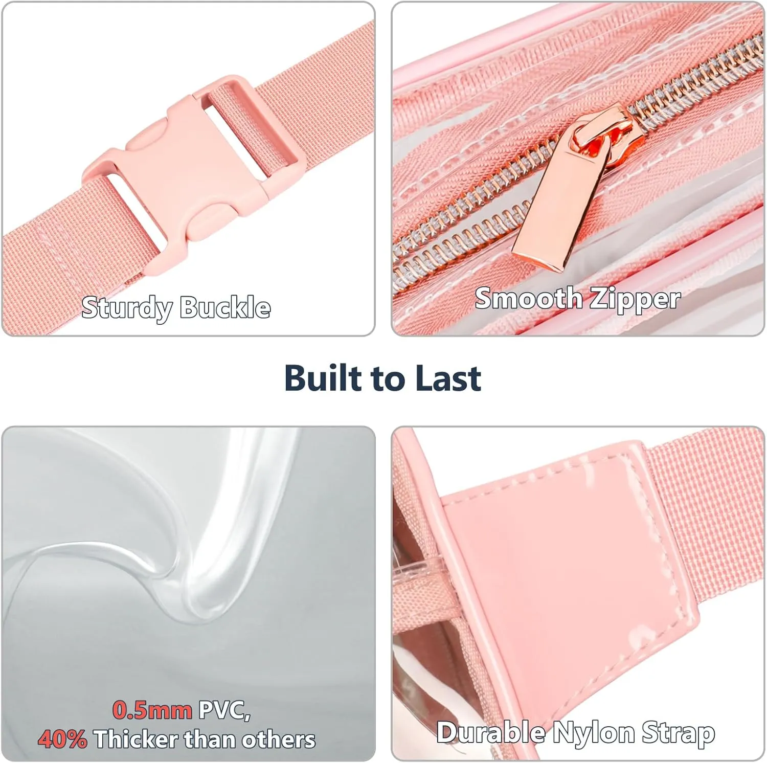 Packism Clear Fanny Pack Stadium Approved - Clear Belt Bag for Women Men Plus Size Transparent Waist Bag with Adjustable Strap for Concerts, Sporting Events - Pink