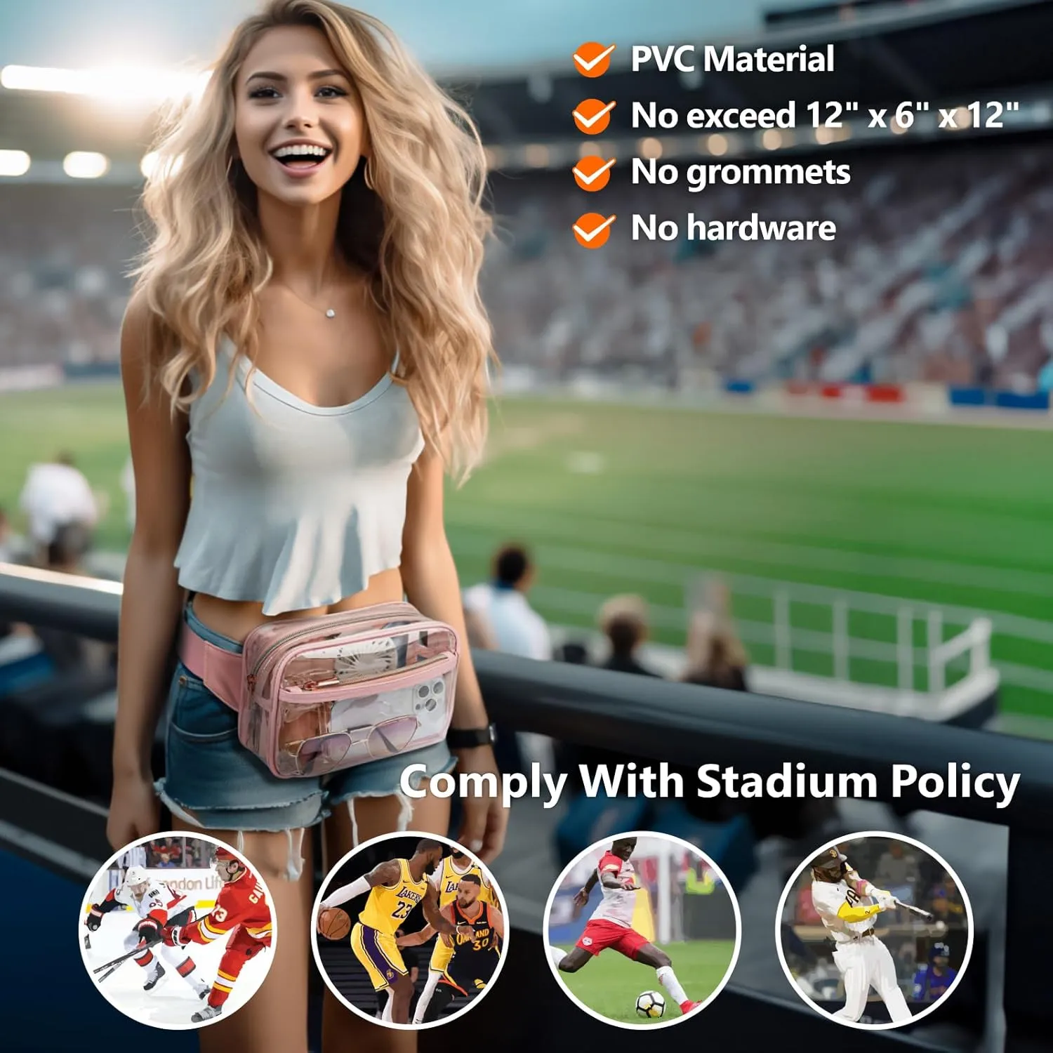 Packism Clear Fanny Pack Stadium Approved - Clear Belt Bag for Women Men Plus Size Transparent Waist Bag with Adjustable Strap for Concerts, Sporting Events - Pink