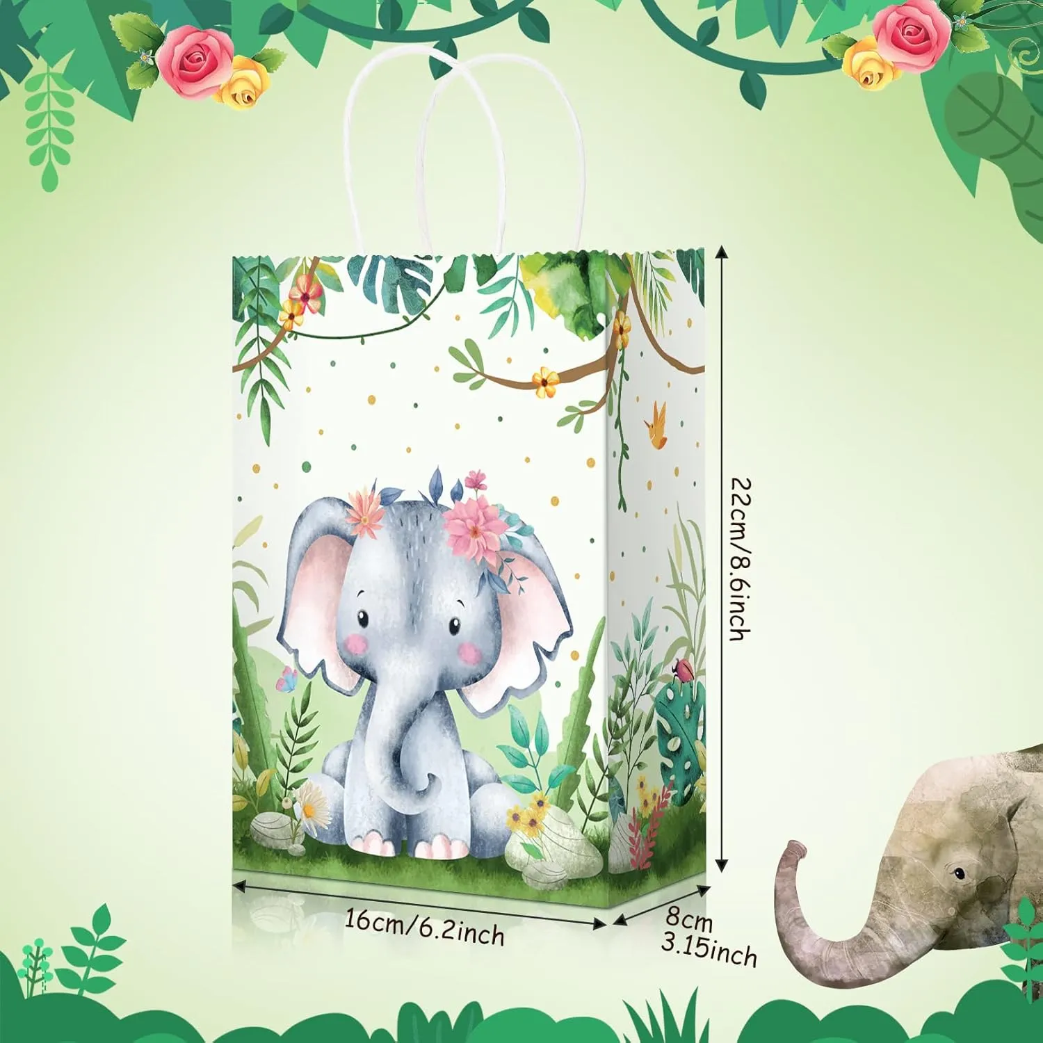 Pajean Safari Goodie Bags Jungle Animals Party Favor Bags with Handles Zoo Animals Print Candy Favors Woodland Gift for Baby Shower Wedding Birthday Jungle Themed Party Supplies(18 Pieces)