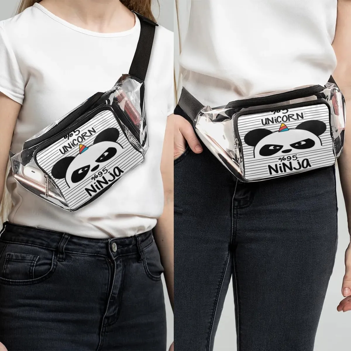 Panda Clear Fanny Pack Stadium Approved Clear Crossbody Belt Bag for Women Men Transparent Waist Bag with Adjustable Strap for Concerts Sports Events Travel