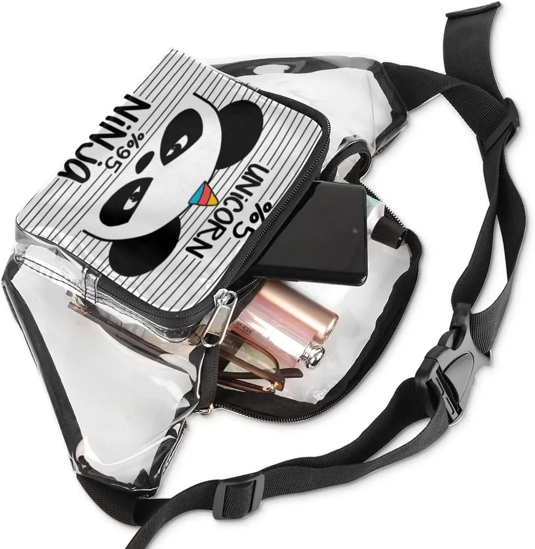 Panda Clear Fanny Pack Stadium Approved Clear Crossbody Belt Bag for Women Men Transparent Waist Bag with Adjustable Strap for Concerts Sports Events Travel