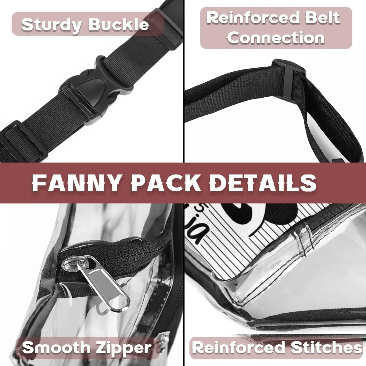 Panda Clear Fanny Pack Stadium Approved Clear Crossbody Belt Bag for Women Men Transparent Waist Bag with Adjustable Strap for Concerts Sports Events Travel