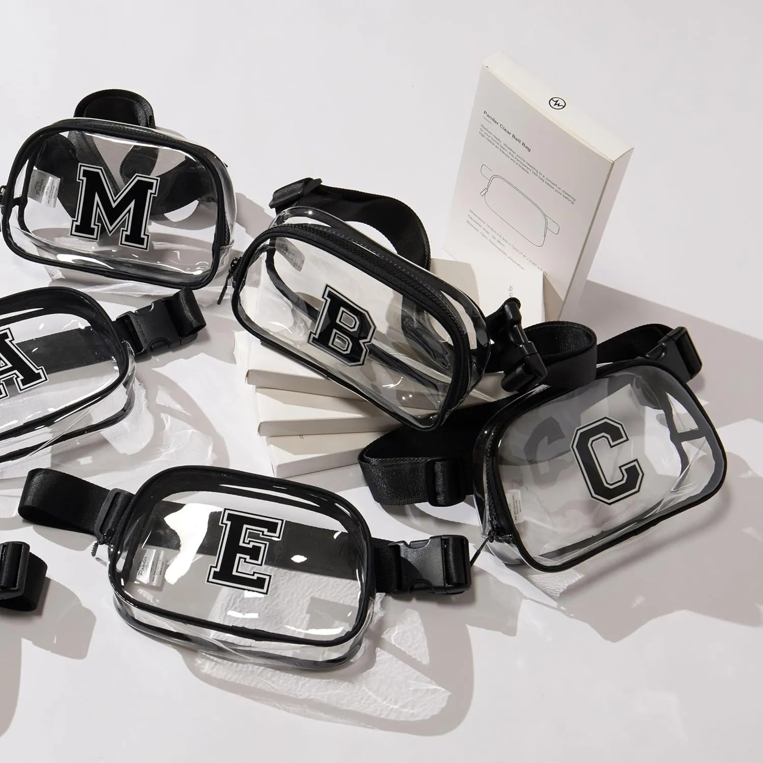 Pander Clear Small Belt Bag with Nylon Fabric Trim - Perfect for Game Day, Ballgame, Stadium Events Essentials - Black/C