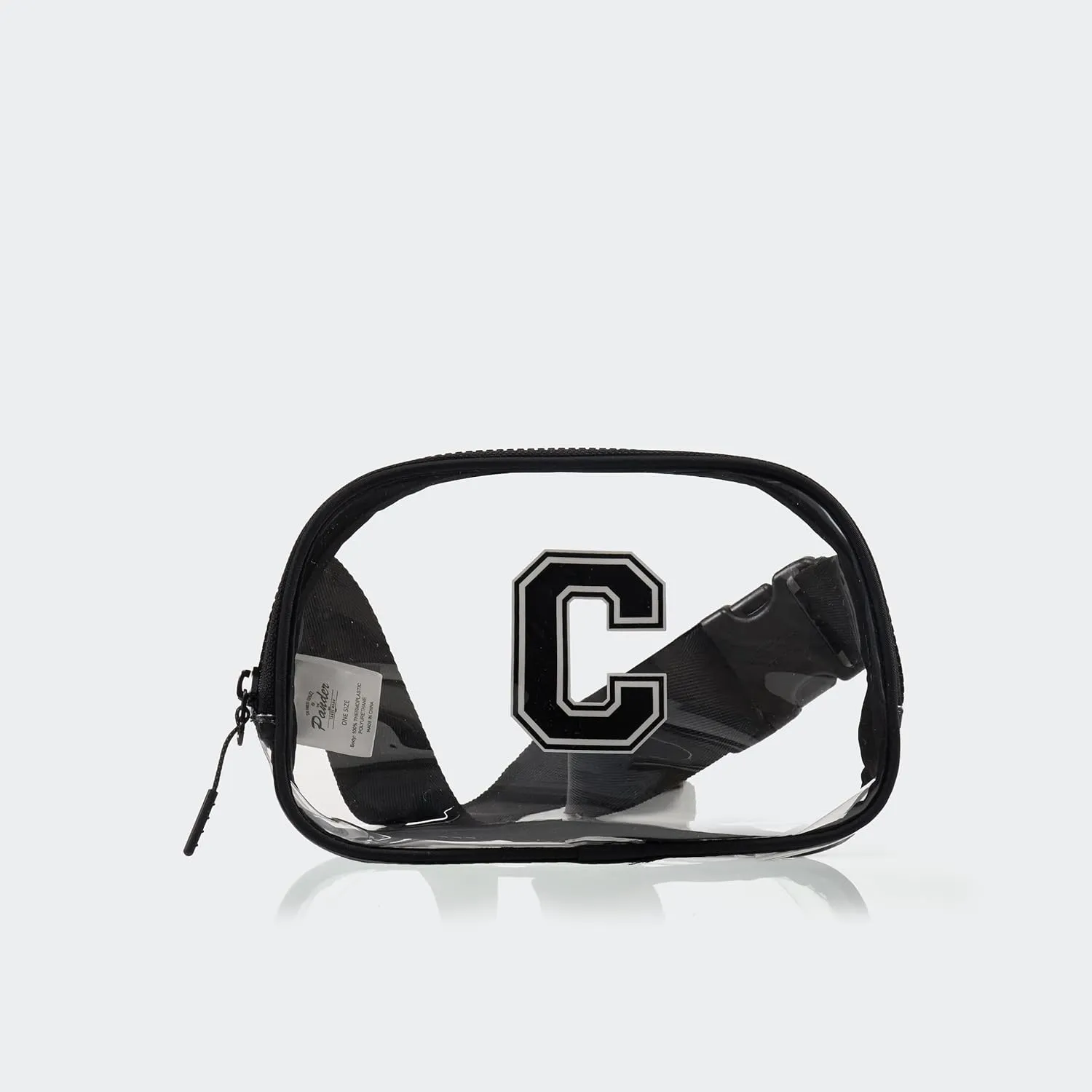 Pander Clear Small Belt Bag with Nylon Fabric Trim - Perfect for Game Day, Ballgame, Stadium Events Essentials - Black/C
