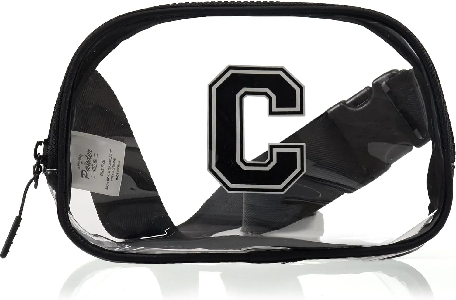 Pander Clear Small Belt Bag with Nylon Fabric Trim - Perfect for Game Day, Ballgame, Stadium Events Essentials - Black/C
