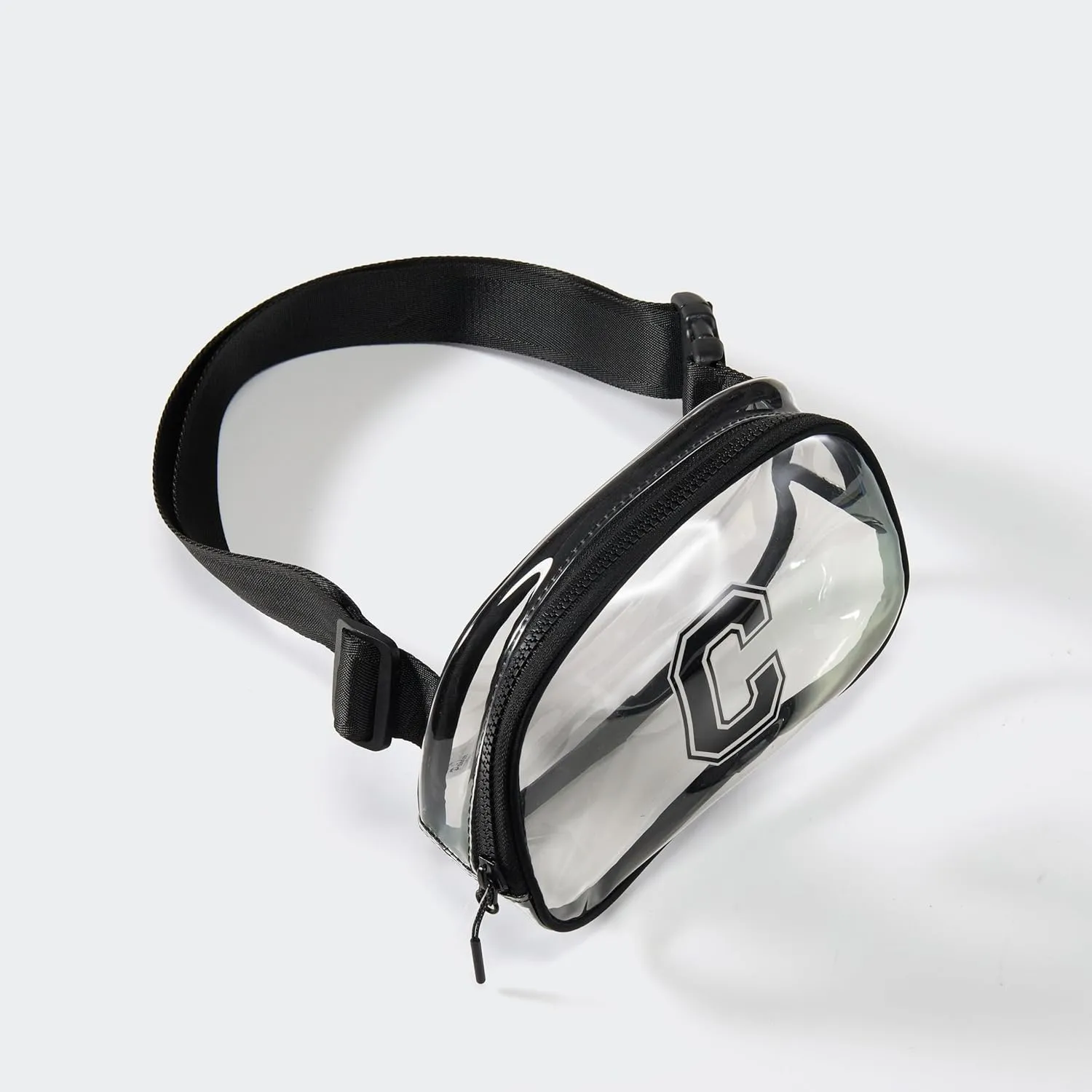 Pander Clear Small Belt Bag with Nylon Fabric Trim - Perfect for Game Day, Ballgame, Stadium Events Essentials - Black/C