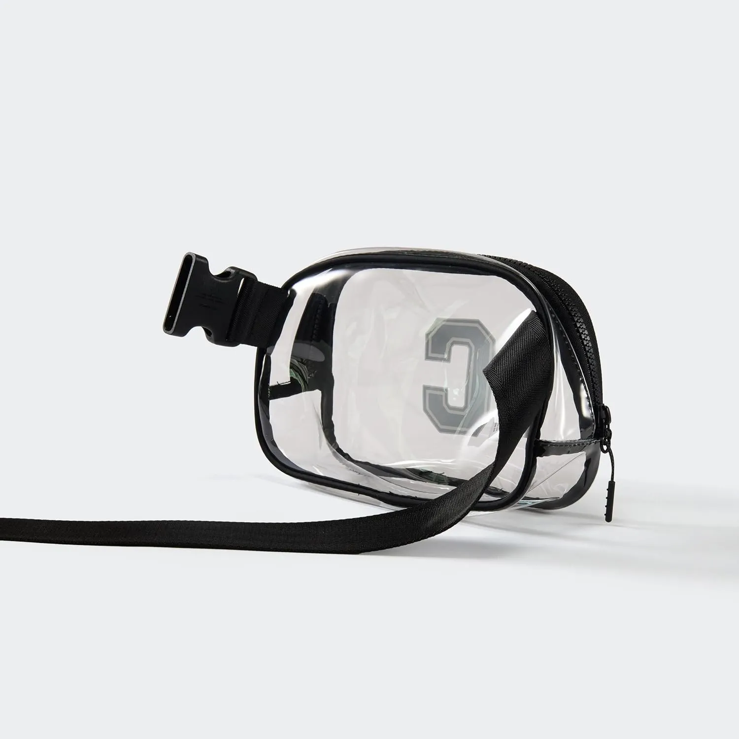 Pander Clear Small Belt Bag with Nylon Fabric Trim - Perfect for Game Day, Ballgame, Stadium Events Essentials - Black/C