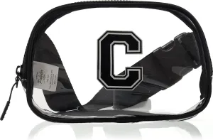Pander Clear Small Belt Bag with Nylon Fabric Trim - Perfect for Game Day, Ballgame, Stadium Events Essentials - Black/C