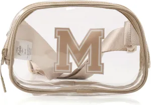 Pander Clear Small Belt Bag with Nylon Fabric Trim - Perfect for Game Day, Ballgame, Stadium Events Essentials - Raw Linen/M