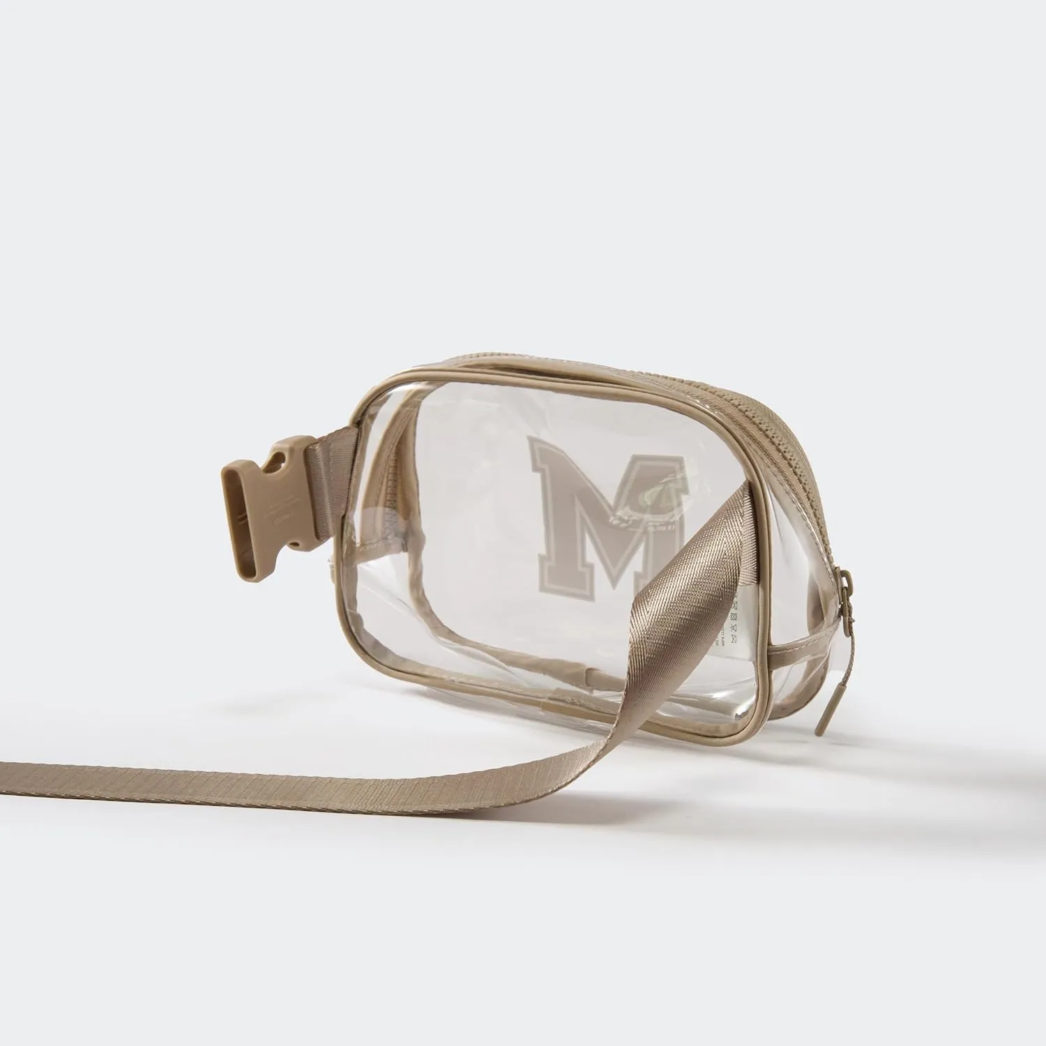 Pander Clear Small Belt Bag with Nylon Fabric Trim - Perfect for Game Day, Ballgame, Stadium Events Essentials - Raw Linen/M