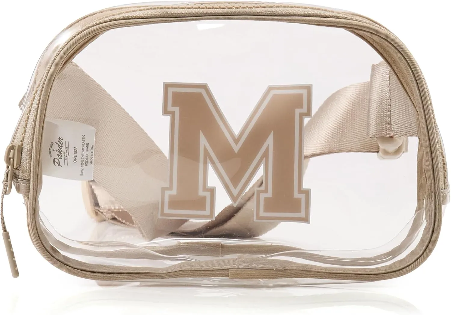 Pander Clear Small Belt Bag with Nylon Fabric Trim - Perfect for Game Day, Ballgame, Stadium Events Essentials - Raw Linen/M