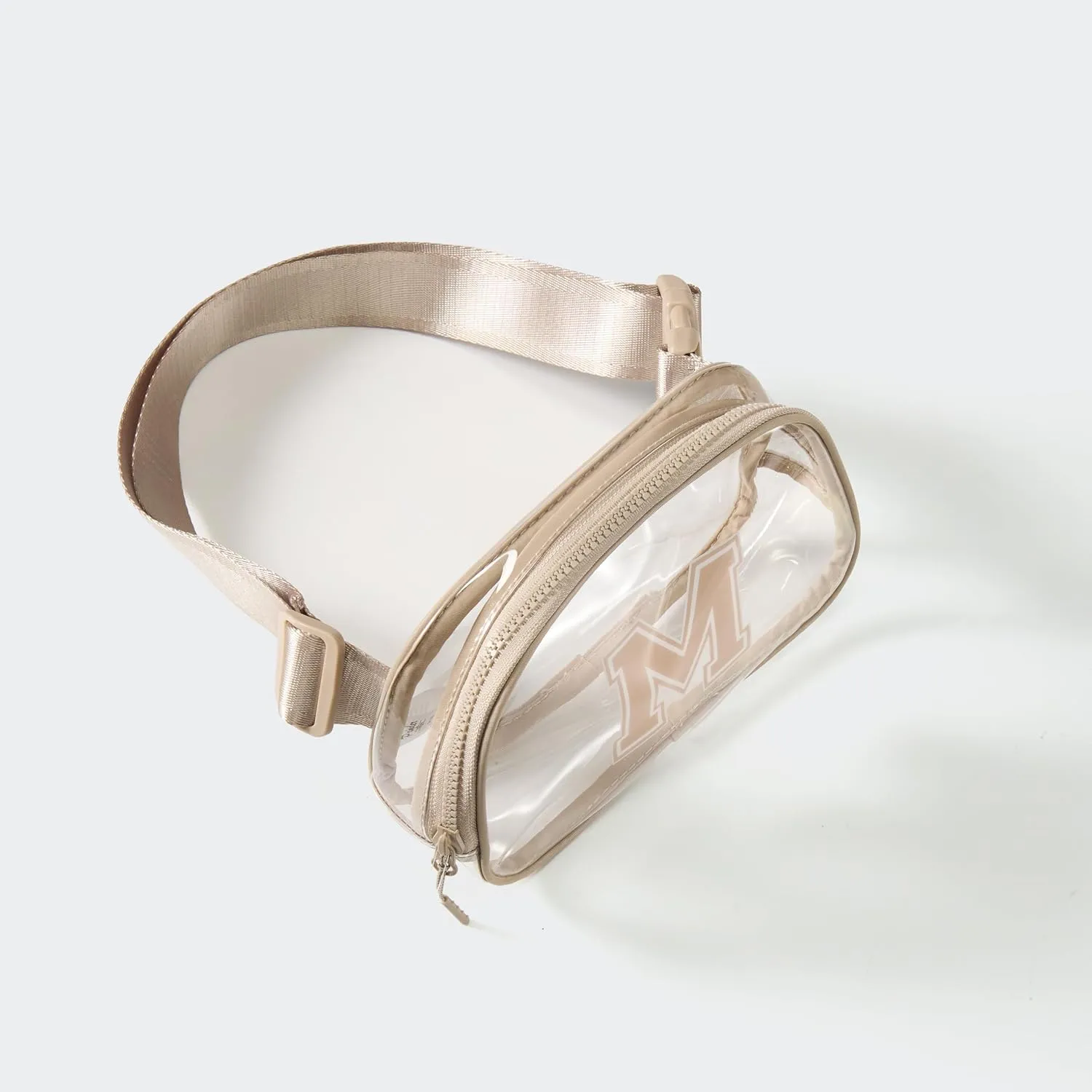 Pander Clear Small Belt Bag with Nylon Fabric Trim - Perfect for Game Day, Ballgame, Stadium Events Essentials - Raw Linen/M