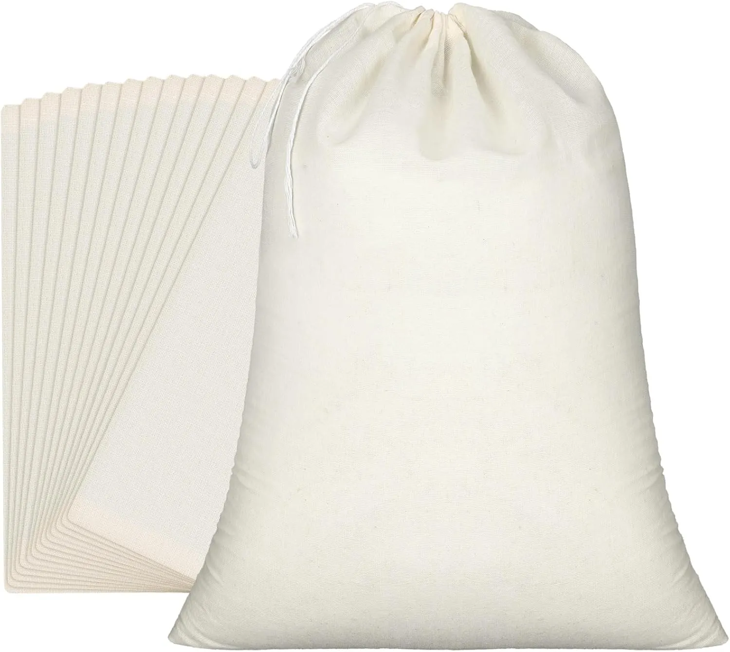 Pangda 15 Pcs Muslin Bags - 12 x 16 Inch Cloth Bags with Drawstring for Bulk Storage, Reusable Grocery & DIY Craft Sachet Bags for Party, Wedding & Home