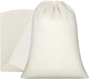Pangda 15 Pcs Muslin Bags - 12 x 16 Inch Cloth Bags with Drawstring for Bulk Storage, Reusable Grocery & DIY Craft Sachet Bags for Party, Wedding & Home