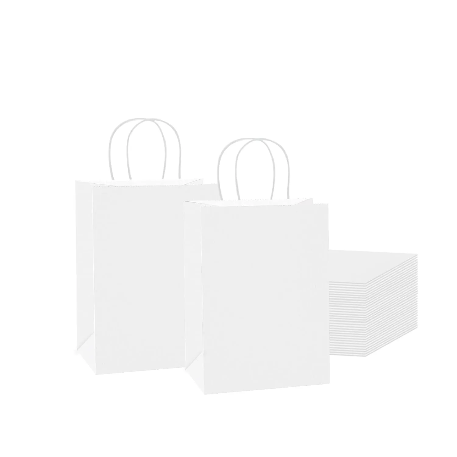 Paper Bags with Handles 5.75”x3.75”x8 100 Pack Plain White Bags for Gifts, Party, Shopping. Bulk Pack Great for Retail and Merchandise