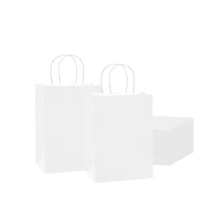 Paper Bags with Handles 5.75”x3.75”x8 100 Pack Plain White Bags for Gifts, Party, Shopping. Bulk Pack Great for Retail and Merchandise