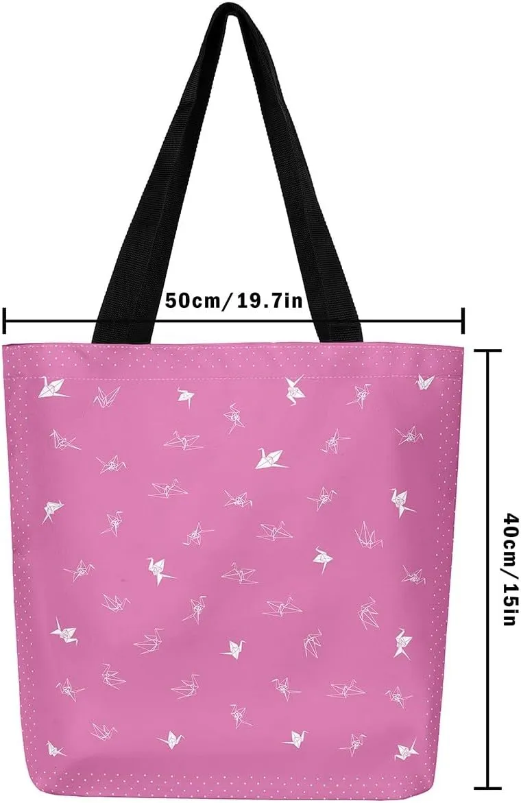 Paper Crane Canvas Bag Polka Dots Printed Canvas Bag Origami Canvas Tote Bag Geometric Grocery Shoulder Bag