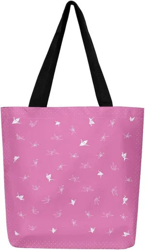 Paper Crane Canvas Bag Polka Dots Printed Canvas Bag Origami Canvas Tote Bag Geometric Grocery Shoulder Bag
