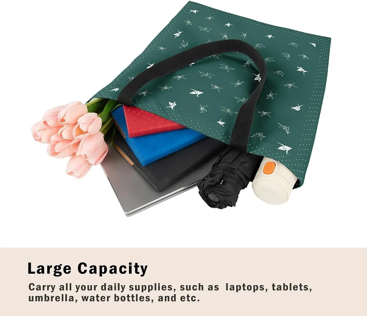 Paper Crane Canvas Bag Polka Dots Printed Canvas Bag Origami Canvas Tote Bag Geometric Grocery Shoulder Bag