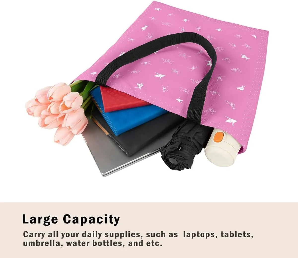 Paper Crane Canvas Bag Polka Dots Printed Canvas Bag Origami Canvas Tote Bag Geometric Grocery Shoulder Bag