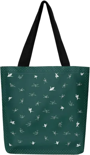 Paper Crane Canvas Bag Polka Dots Printed Canvas Bag Origami Canvas Tote Bag Geometric Grocery Shoulder Bag