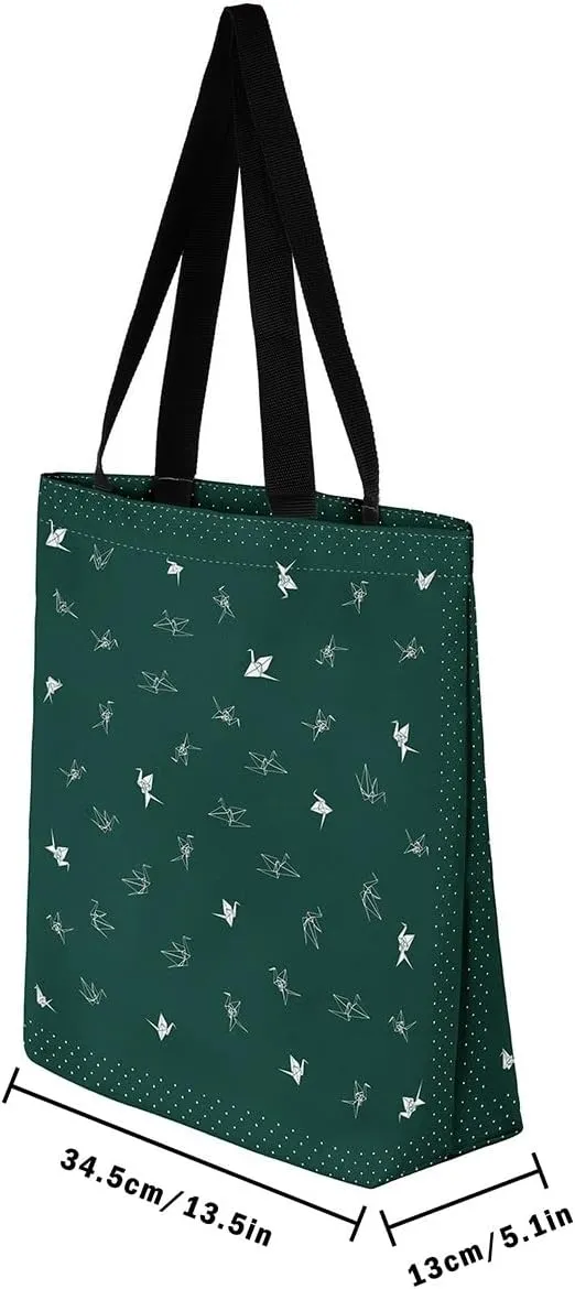 Paper Crane Canvas Bag Polka Dots Printed Canvas Bag Origami Canvas Tote Bag Geometric Grocery Shoulder Bag