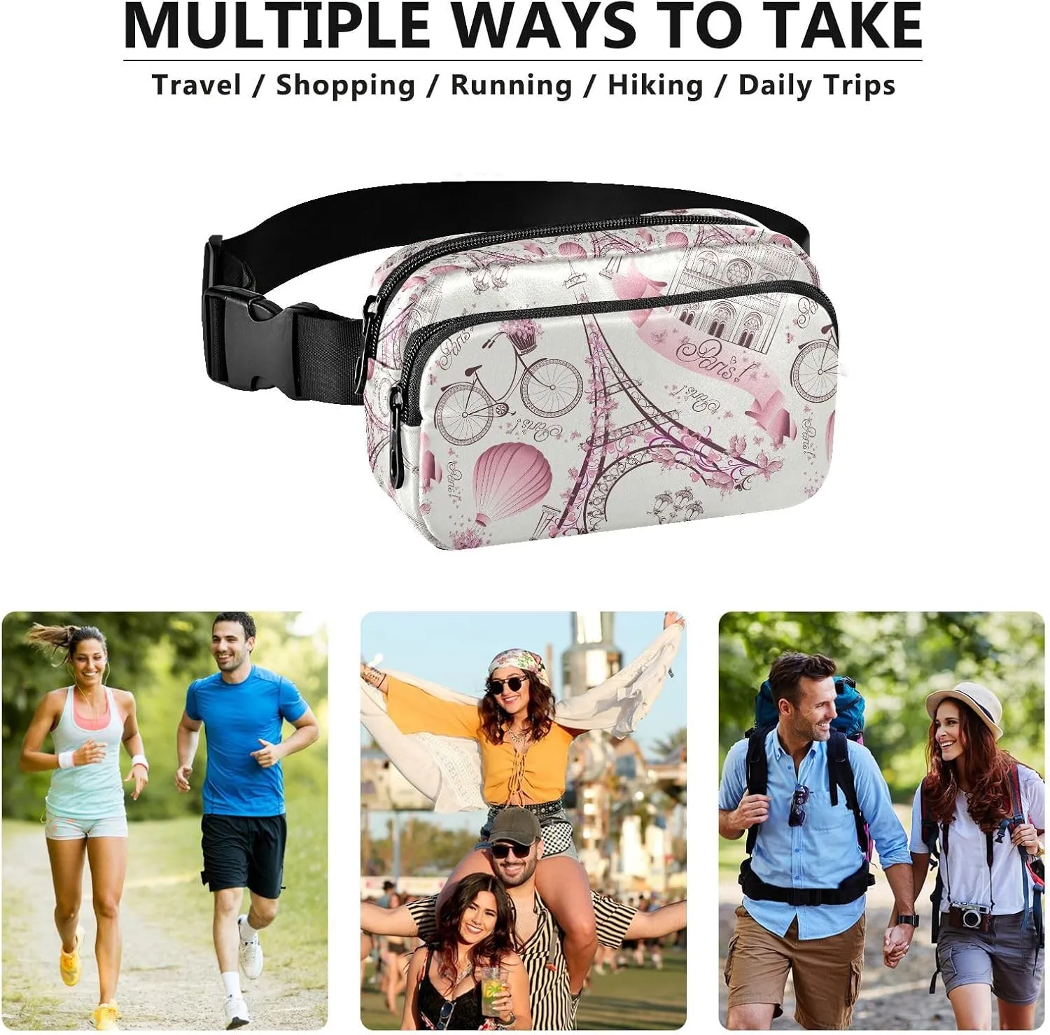 Paris Eiffel Tower Fanny Pack for Men Women Belt Bag Fashion Waist Pouch with Adjustable Strap Lightweight for Outdoor Sports Running Traveling Hiking Camping Cycling