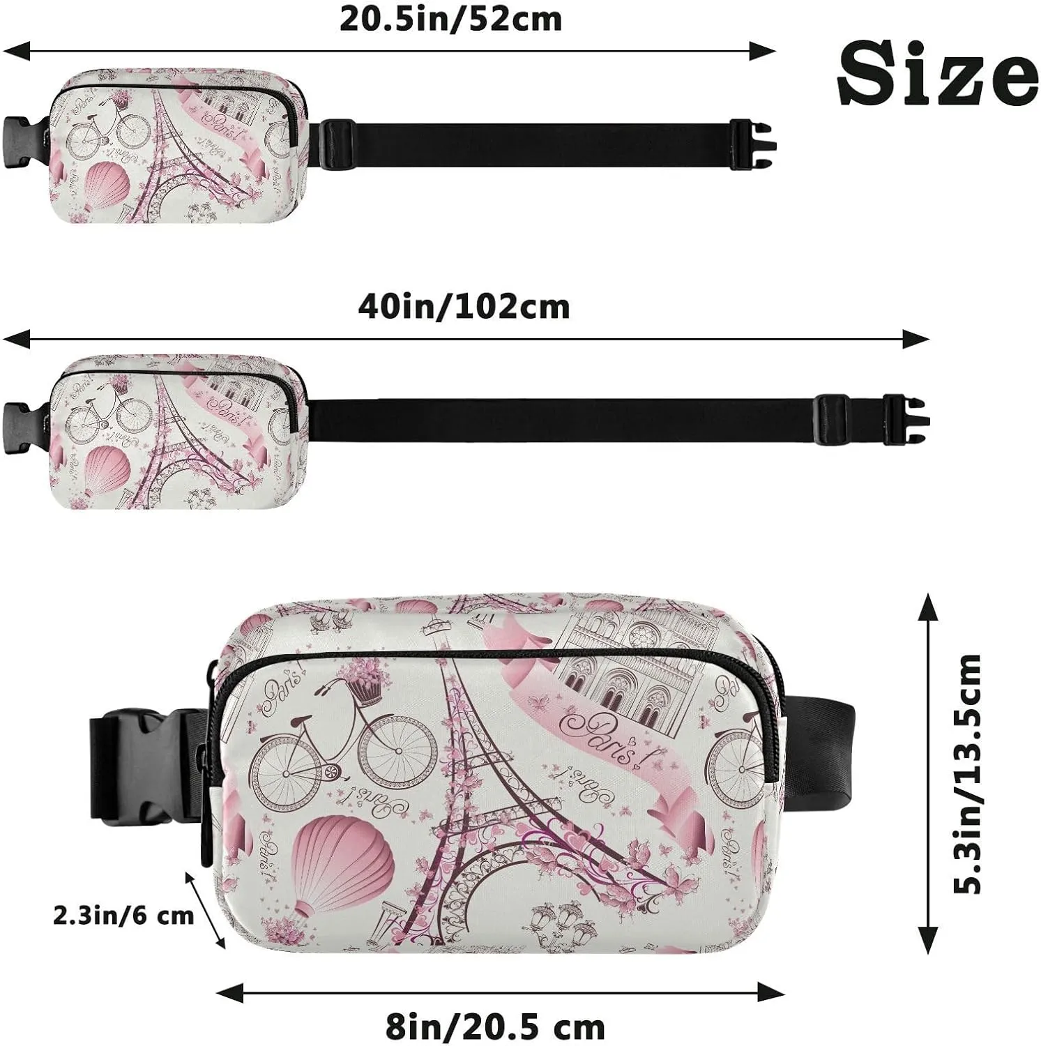 Paris Eiffel Tower Fanny Pack for Men Women Belt Bag Fashion Waist Pouch with Adjustable Strap Lightweight for Outdoor Sports Running Traveling Hiking Camping Cycling