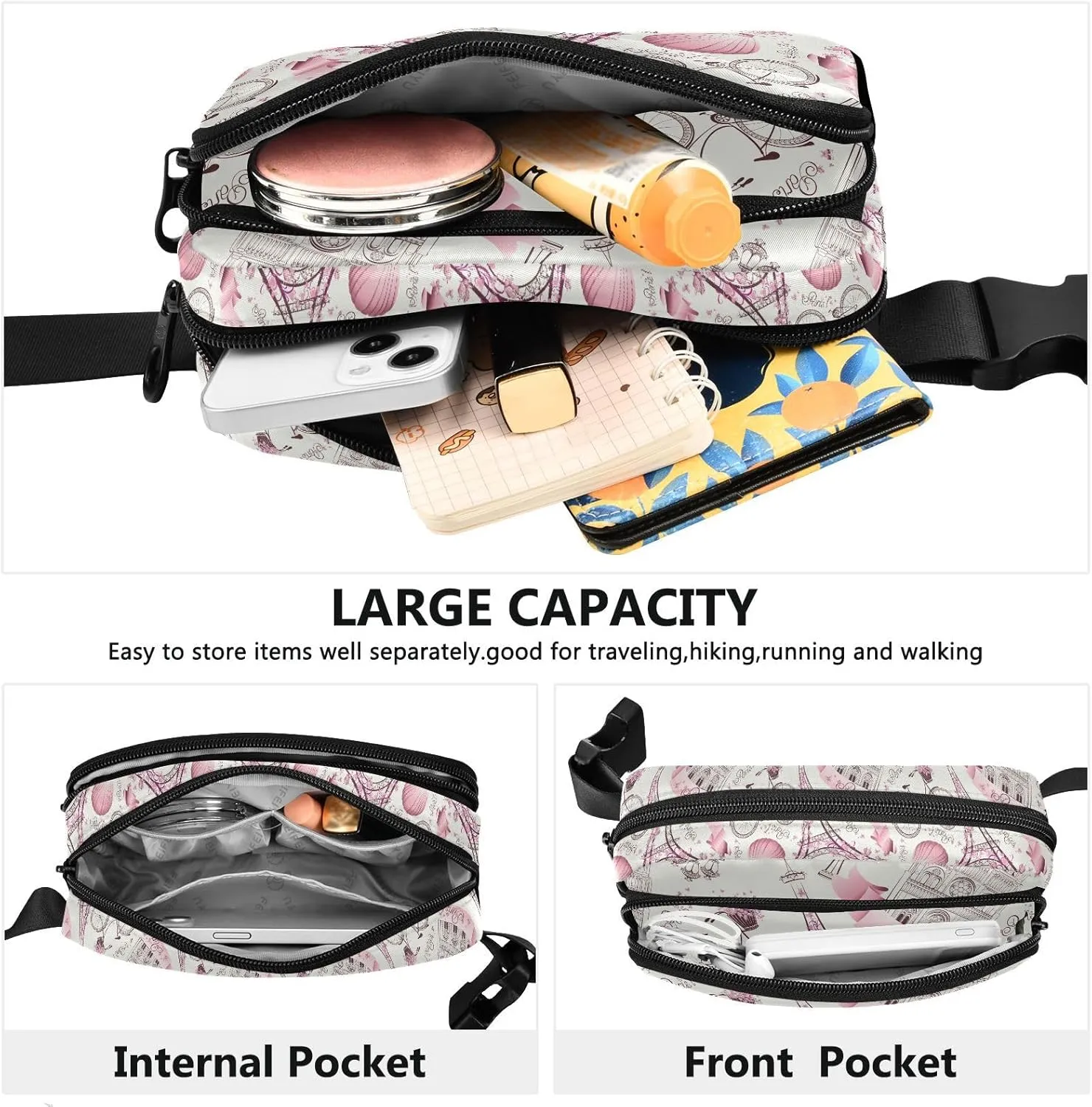 Paris Eiffel Tower Fanny Pack for Men Women Belt Bag Fashion Waist Pouch with Adjustable Strap Lightweight for Outdoor Sports Running Traveling Hiking Camping Cycling
