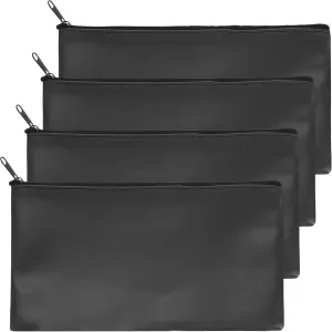 PATIKIL 4Pcs Black Oxford Fabric 11"x6" Zippered Bank Deposit Bags