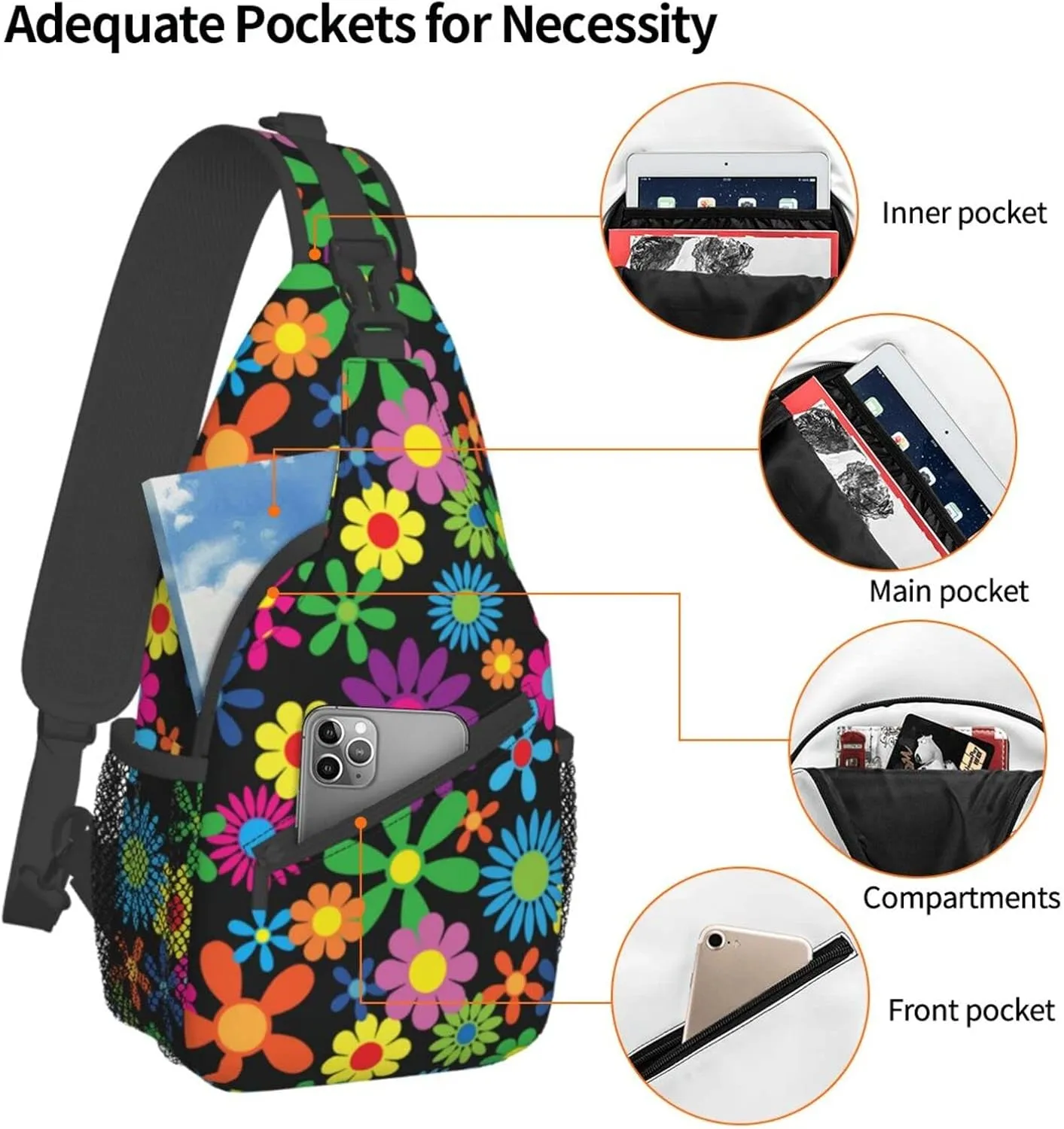 Pattern Printed Sling Bag for Women Men Crossbody Shoulder Backpack Chest Bags Gym Travel Hiking Casual Daypack
