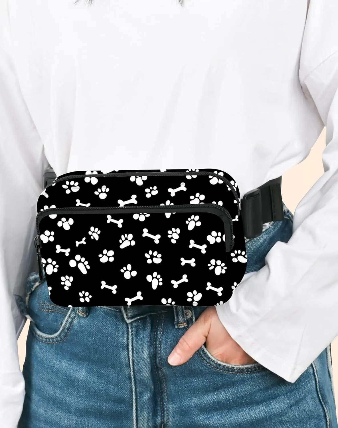 Paw Print Fanny Pack Fashion Belt Bag Lightweight Waist Pouch with Adjustable Strap Mini Crossbody Bags for Women Travel Sports Running