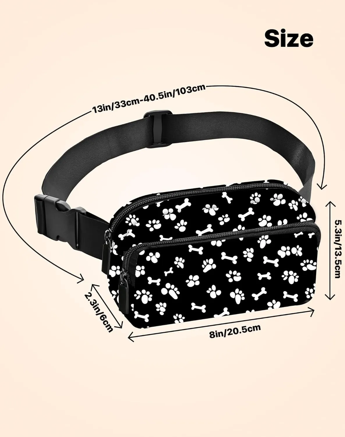 Paw Print Fanny Pack Fashion Belt Bag Lightweight Waist Pouch with Adjustable Strap Mini Crossbody Bags for Women Travel Sports Running